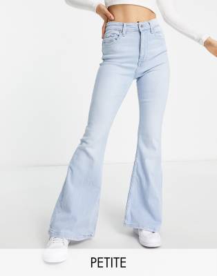 Bershka Petite clean flare jeans in light blue - ASOS Price Checker