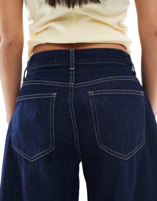 Bershka Petite clean wide leg jeans in authentic dark blue