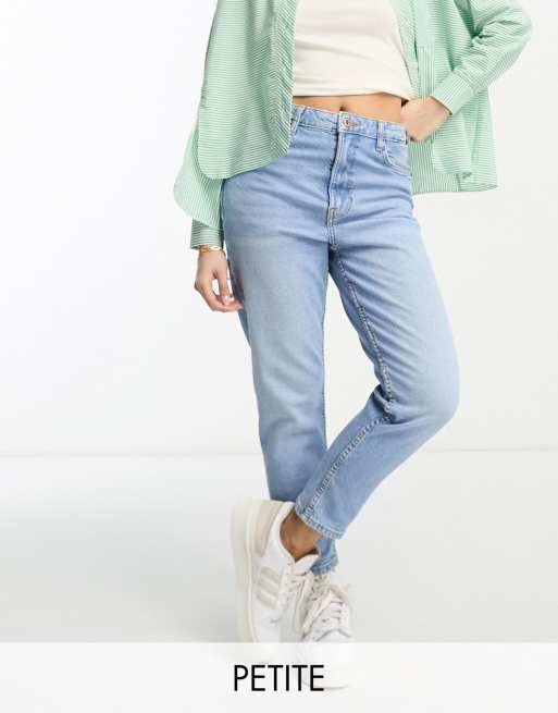 Bershka Petite comfort fit mom jeans in light blue