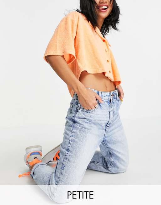 Bershka Petite cotton mom jeans in light blue