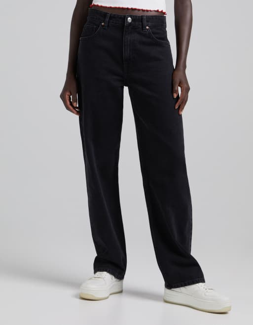 Bershka Petite – Czarne jeansy o obszernym kroju w stylu lat 90.