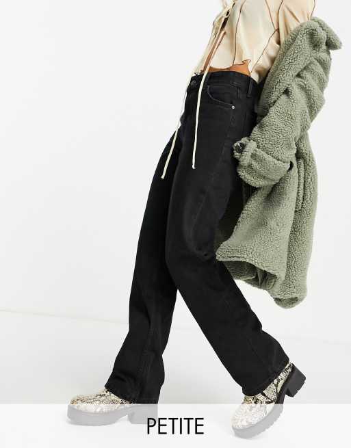 Bershka Petite – Czarne jeansy typu dad z wysokim stanem