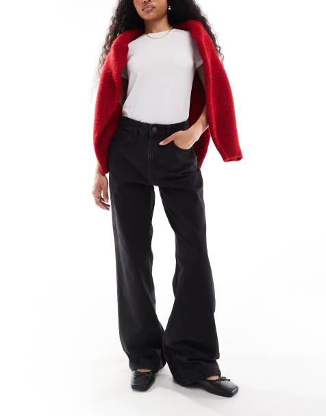 Bershka Petite – Czarne jeansy z szerokimi nogawkami i wysokim stanem w stylu lat 90. - view 1
