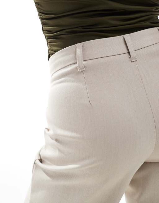 Bershka - Petite - Elegante broek met wijde pijpen in gemêleerd beige, 4 van 5