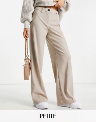 Bershka Petite - Elegante, locker geschnittene Dad-Hose in Pilzbraun mit weitem Bein-Neutral