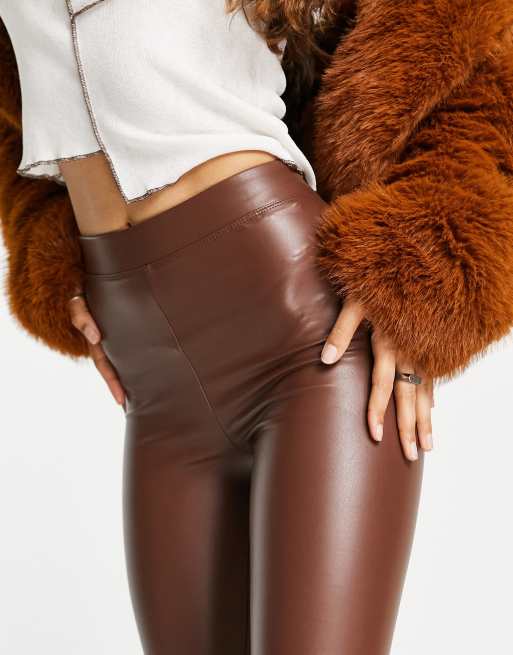 Bershka faux leather legging in brown