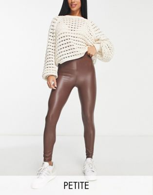Bershka Petite faux leather legging in brown - ASOS Price Checker