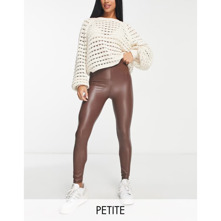 Bershka Petite faux leather legging in brown