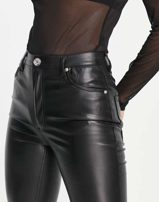 Bershka faux leather flared pants in black, ASOS