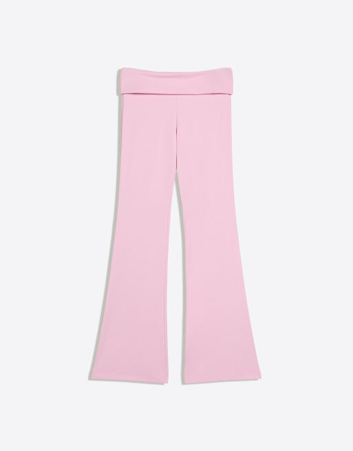 Bershka Petite - Forvaskede pink tech-bukser med svaj og foldetalje, 3 af 4