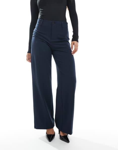 Bershka Petite high rise wide leg tailored pants in navy - view 1