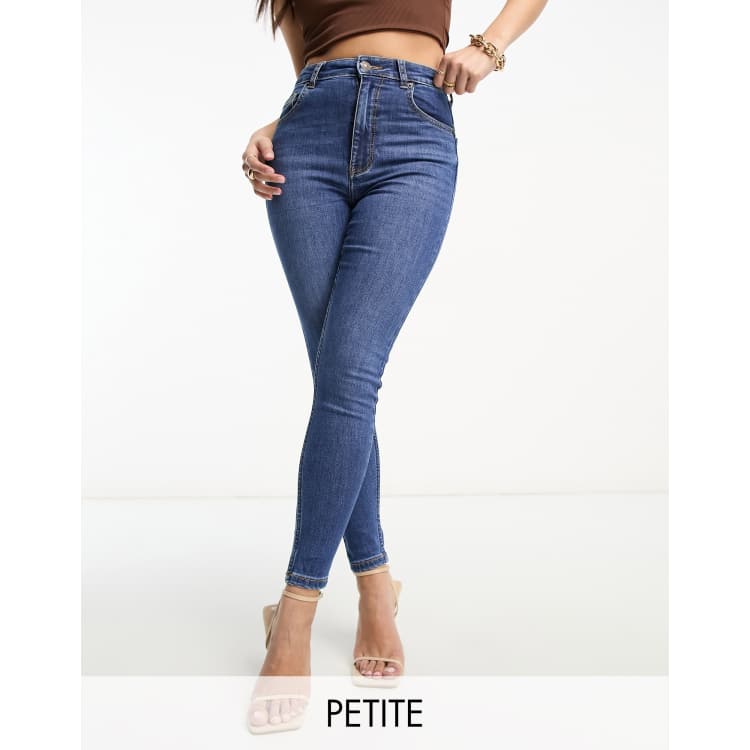 Bershka super high waist skinny jean in mid blue