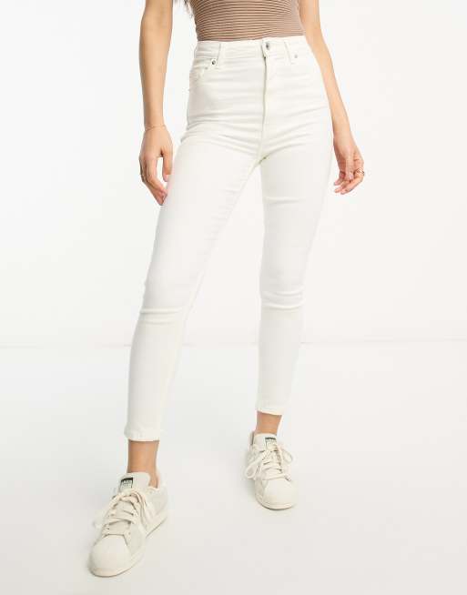 Bershka Petite high waist ankle length skinny jean in white