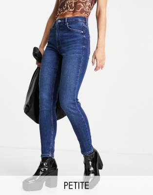 Bershka Bershka Petite high waist skinny jean in dark blue