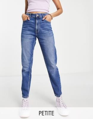 Bershka Petite High Waist Skinny Jean In Medium Blue In Blue