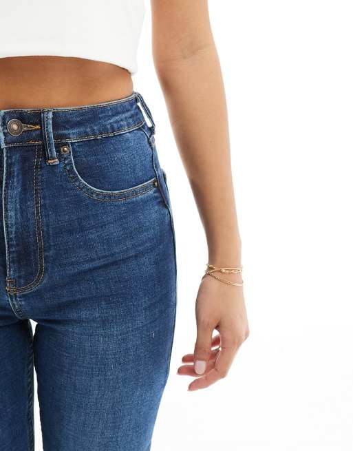 Bershka high waist ankle length skinny jean in mid blue