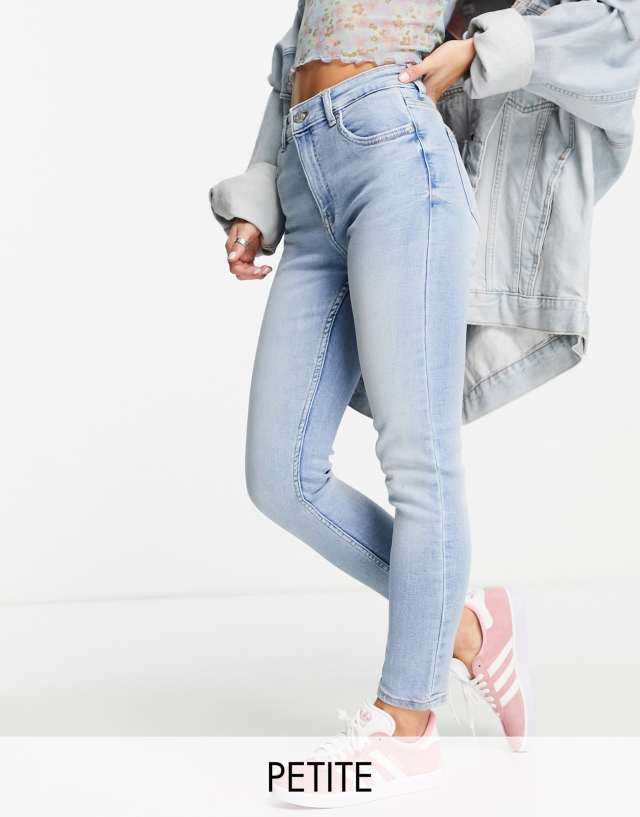 Bershka Petite high waist skinny jean in vintage blue