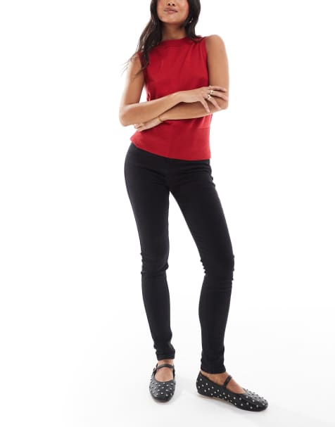 Bershka Petite high waist skinny jeans in black - view 1