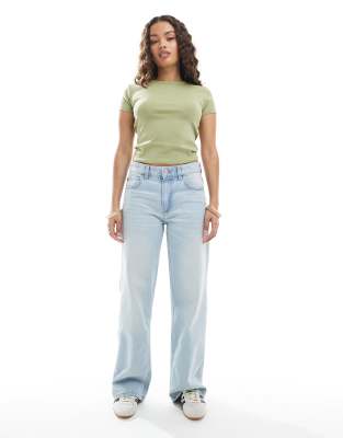 Bershka Petite High Waisted 90s Wide Leg Jeans
