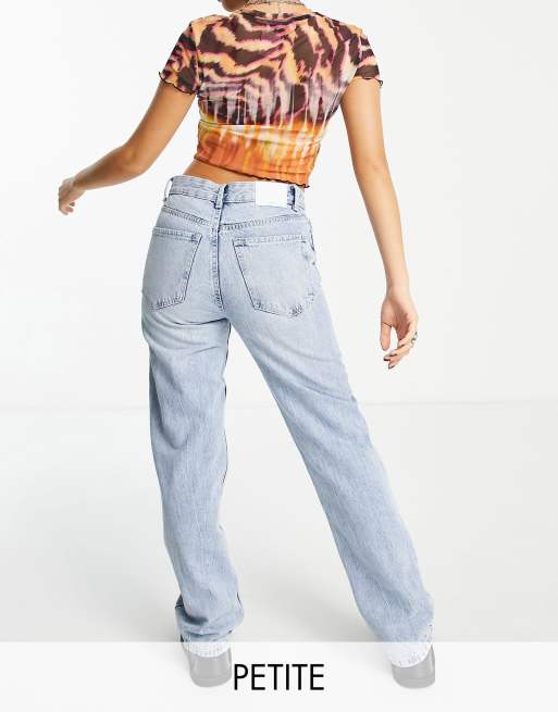 Bershka Petite high waisted dad jean in bleached wash | ASOS