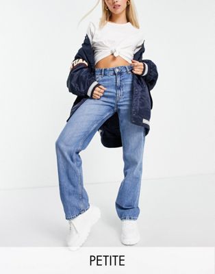 Bershka Petite high waisted dad jean in medium stone - ASOS Price Checker