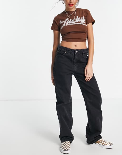 Bershka Petite high waisted dad jeans in black, 3 of 4
