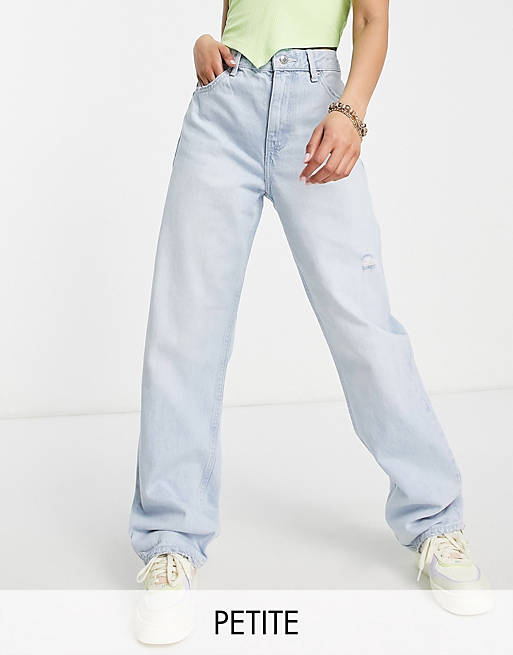 Petite high waisted dad jeans in bleached wash Asos Men Clothing Jeans High Waisted Jeans 