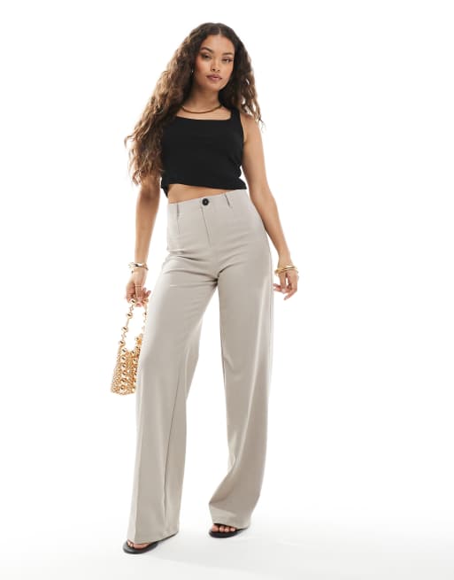 Bershka Petite high waisted tailored pants in beige