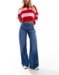 [Bershka] Bershka Petite high waisted wide leg jeans in dark wash-Blue 14 BLUE