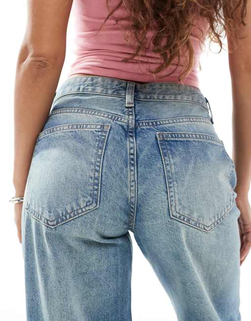 Bershka Petite high waisted wide leg jeans in light wash | ASOS
