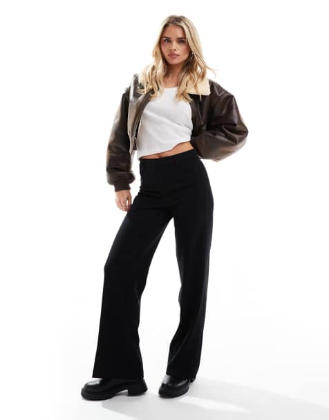 Bershka Petite high waisted wide leg tailored pants in black - view 1