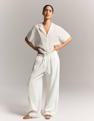 Petite - Hose aus Leinenmix in Weiß mit elastischem Taillenbund Weiß XS