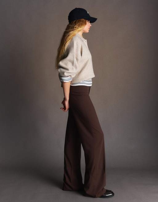 Bershka Petite – Hose in Braun mit weitem Bein, 4 von 4