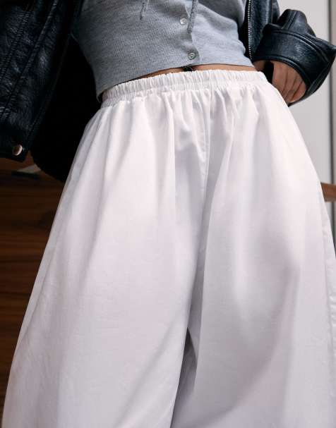 Bershka Petite - Hvide bloomer-bukser i poplin - view 1