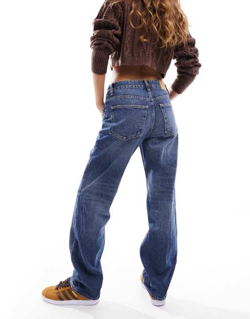 Bershka Petite – Indigoblå jeans med raka ben och tvättad finish, 4 av 5