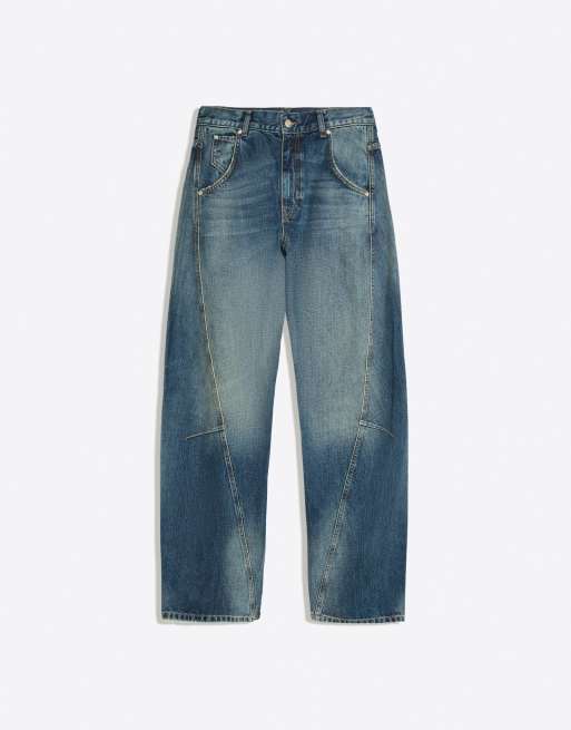 Bershka Petite jean barrel taille basse bleu denim, 5 de 5