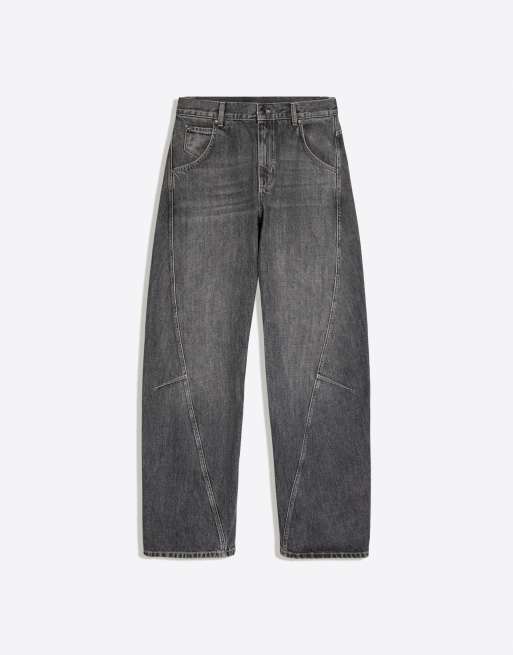 Bershka Petite jean barrel taille basse gris, 5 de 5
