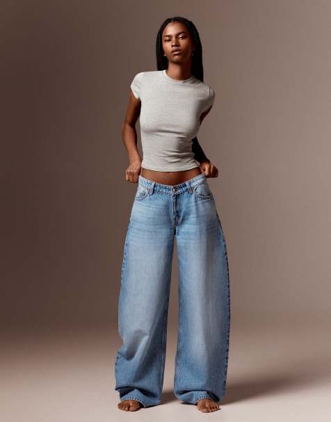 Bershka Petite jean barrel taille haute bleu moyen - view 1