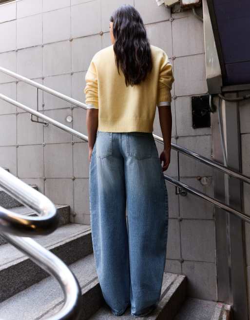 Bershka Petite jean barrel taille haute bleu moyen, 3 de 5