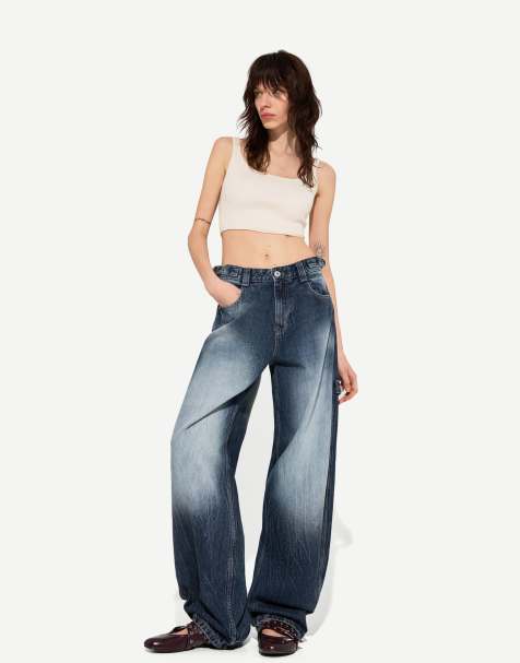 Bershka Petite - Jean charpentier réglable coupe bouffante - Bleu marine - view 1
