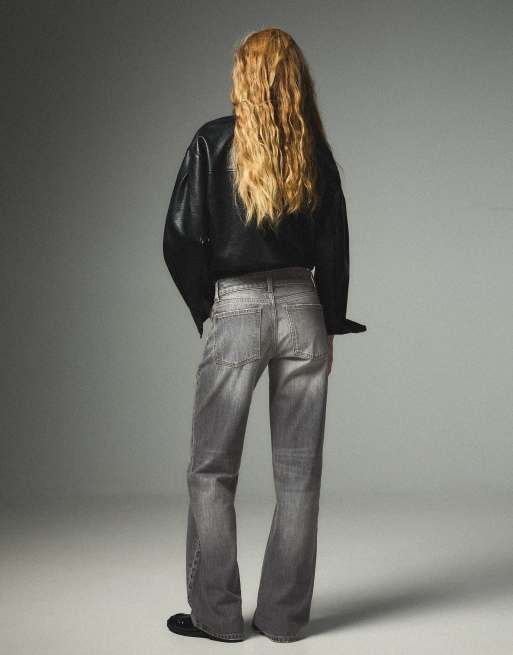 Bershka Petite jean droit taille mi-haute noir, 3 de 5