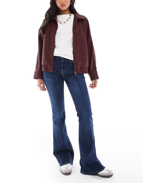 Bershka Petite - Jean évasé à taille haute - Bleu foncé délavé - view 1