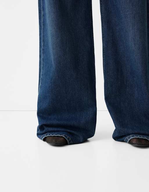 Bershka Petite - Jean large à taille haute - Bleu foncé, 2 de 4