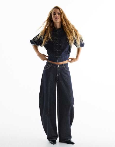 Bershka Petite jeans barrel a vita alta blu - view 1