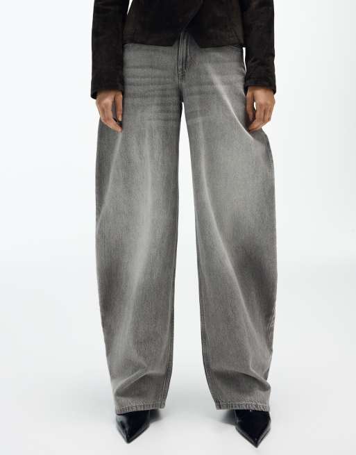 Bershka Petite jeans barrel a vita alta grigio chiaro, 4 di 6
