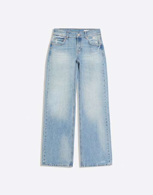 Bershka Petite jeans dritti a vita media blu medio, 6 di 6
