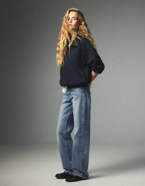 Bershka Petite jeans dritti a vita media blu - view 1