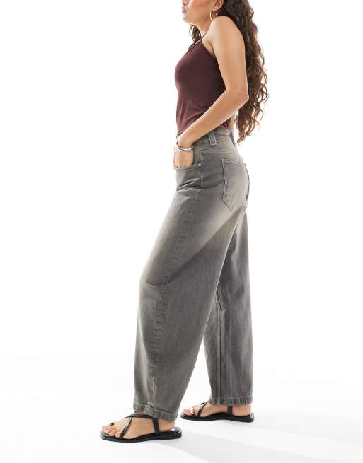 Bershka Petite - Jeans larghi grigio slavato, 3 di 5