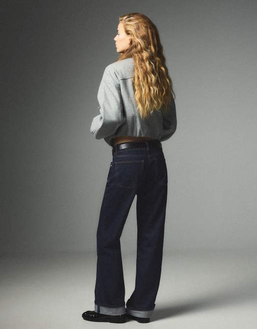 Bershka Petite jeans med lige ben og mellemhøj talje i blå, 3 af 5