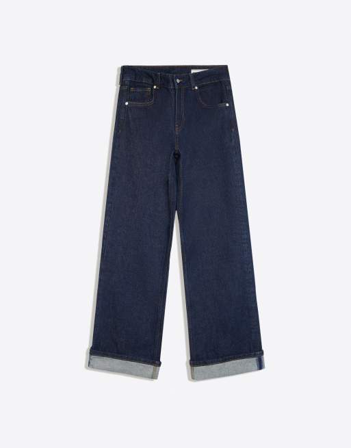 Bershka Petite jeans med medelhög midja och raka ben i blått, 5 av 5